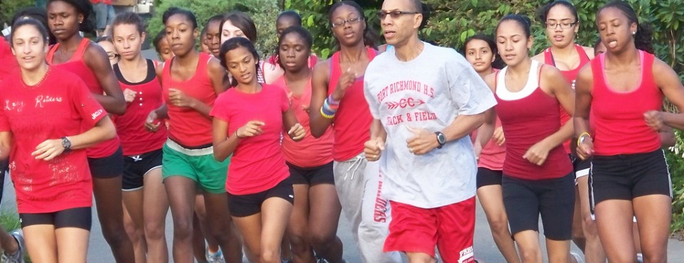 Port Richmond High School Girls Cross Country Running with Dennis Walcott On Staten Island's North Shore.