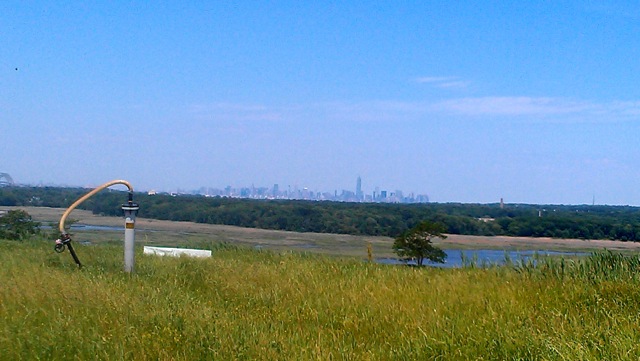 View of Manhattan skyline & Staten Island from top of North peak.