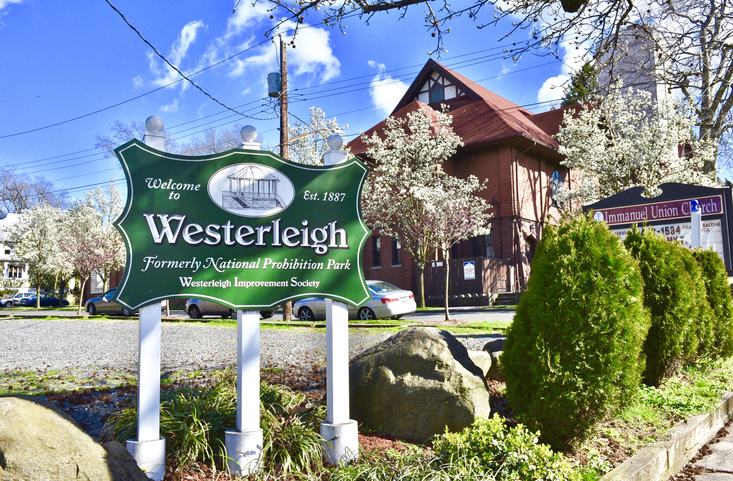 Westerleigh Sign with Immanual Lutheran Church in Background