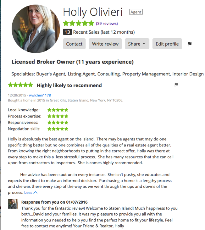 Thanks David, For Another Great Review on Zillow! - Holly's Staten Island  Buzz Realty
