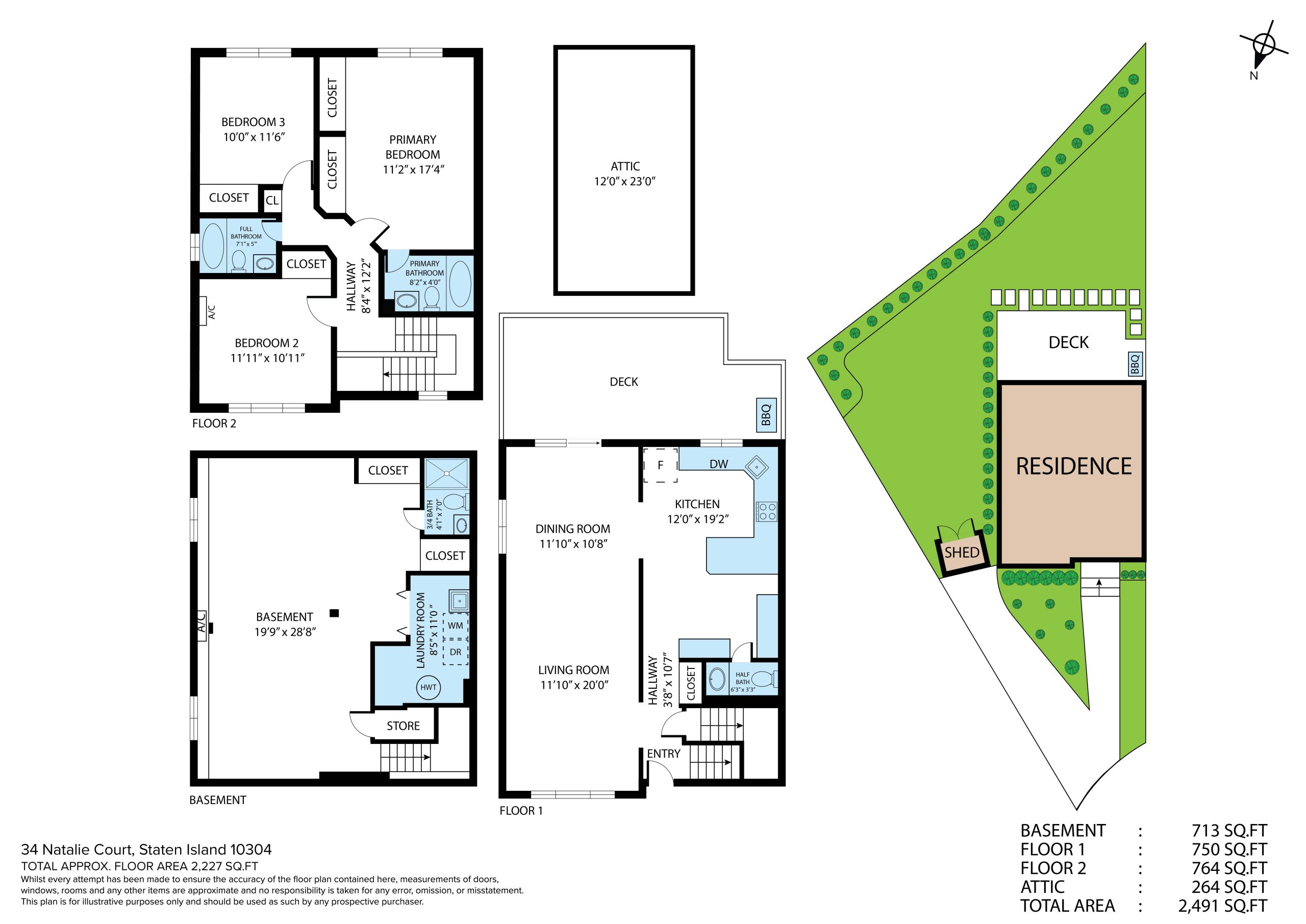 Floorplan of 34 Natalie Court, Staten Island, NY 10304 - a spacious 3-bedroom, 4-bath home featuring a large kitchen, living room, dining room, finished basement and plenty of storage space.