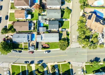 Overhead drone view of 172 Wieland Ave and its oversized 53-by-100-foot corner lot in Woodrow, Staten Island, NY 10309.